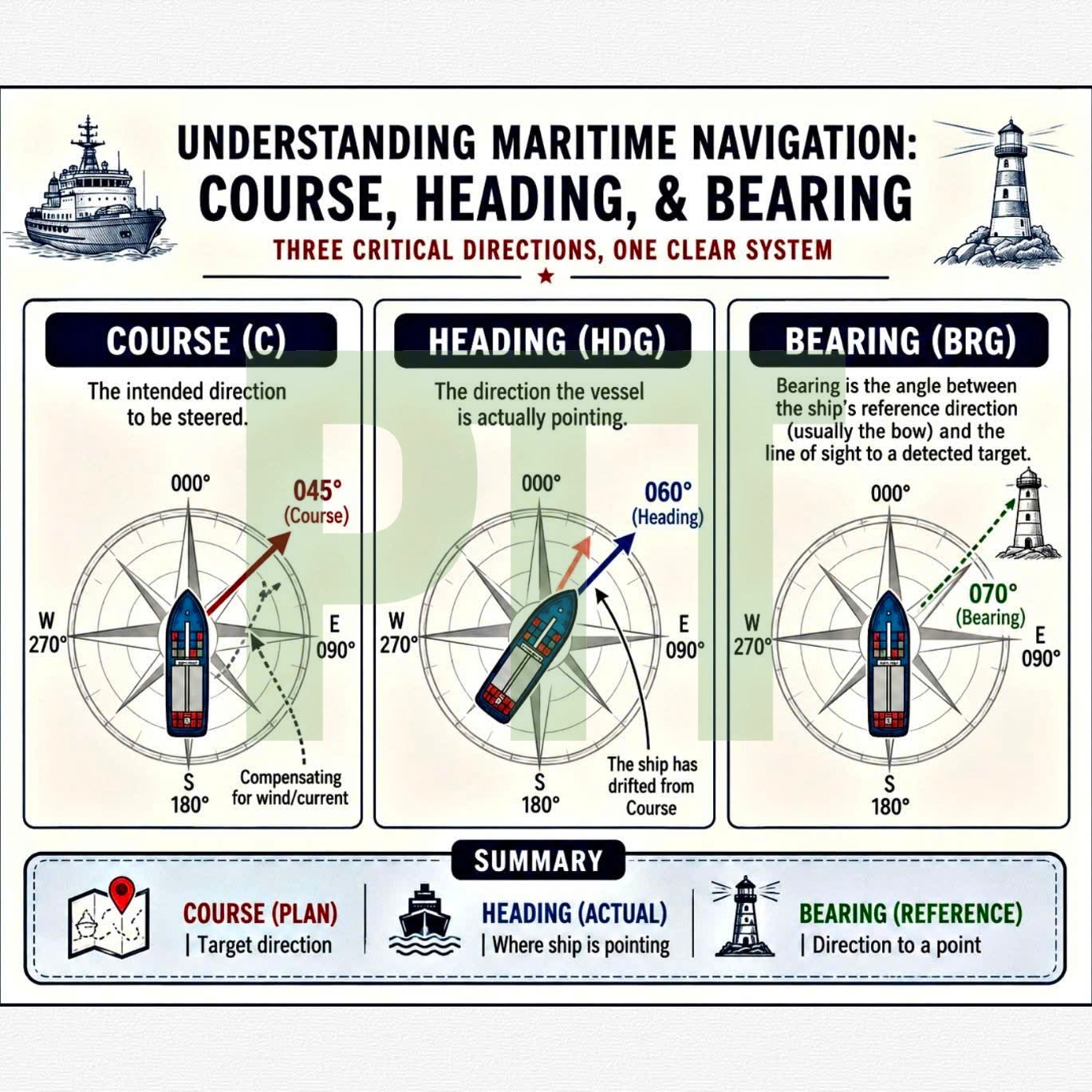 PHÂN BIỆT COURSE, HEADING VÀ BEARING TRONG HÀNG HẢI - 3 KHÁI NIỆM CỐT LÕI ĐỊNH HƯỚNG TÀU THUYỀN